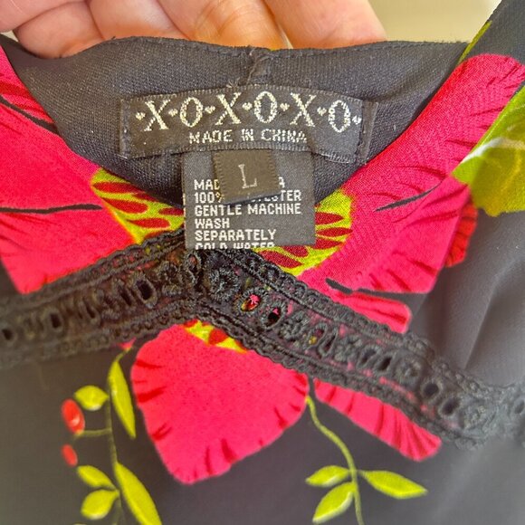 Vtg XOXOXO Black Floral Prom Baby Doll Maxi Dress Fairy Coquette Tiered Sz L Y2K - Picture 11 of 11